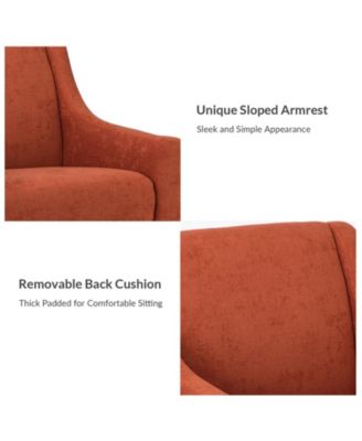 Fabric Recessed Arms Accent Chair with Solid Wood Legs for Living Room Bedroom