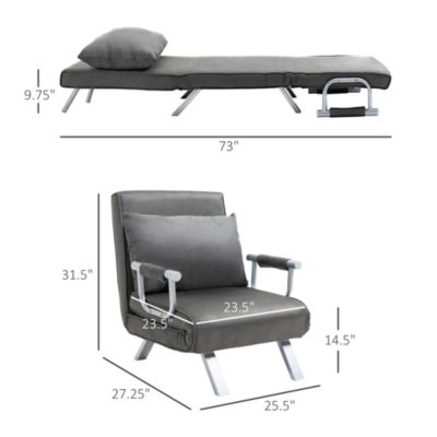Modern Futon Sofa Lounger Couch with Adjustable Backrest & Comfy Pillow, Dark Grey