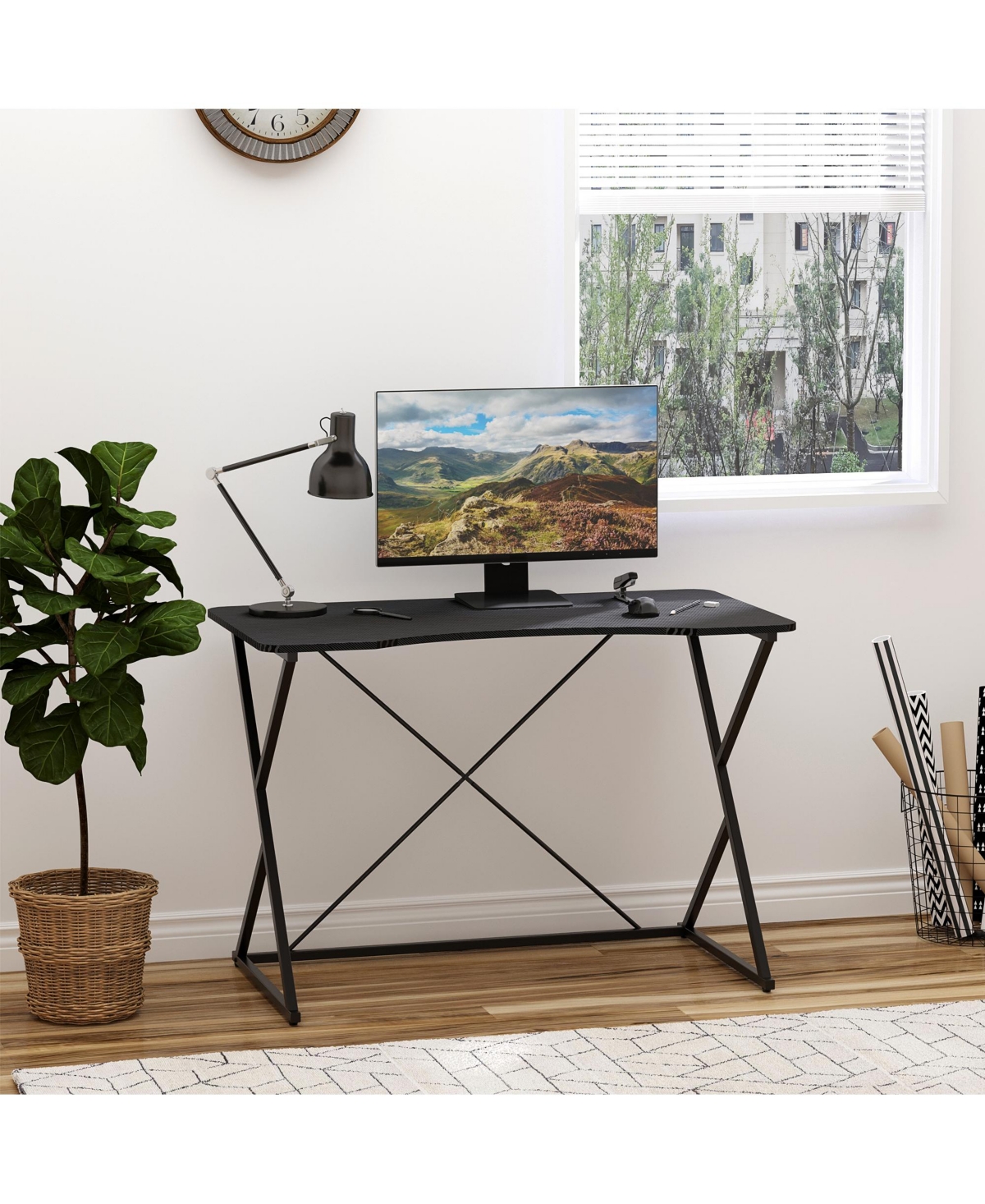 Homcom Home Office Computer Writing Desk with Z and X Bar Frame Support,- Black