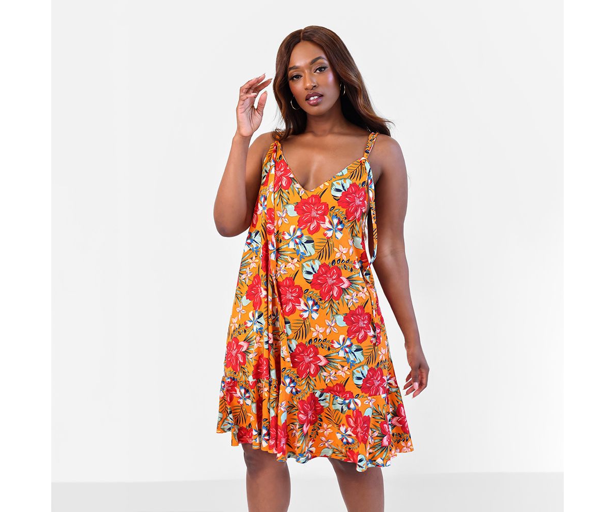 Rebdolls Plus Size Island Dream Tropical Print Shift Mini Dress