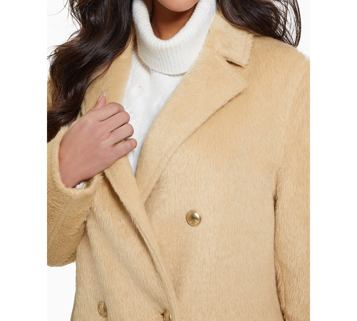 Guess Women's Textured Double-Breasted Notched-Collar Coat