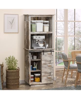 Freesding Rustic Kitchen Pantry Storage Cabinet with Barn Door Design