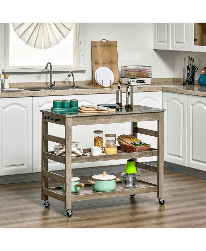 Kitchen Cart Rolling Kitchen Island with Stainless Steel Top & Wine Rack Macy's