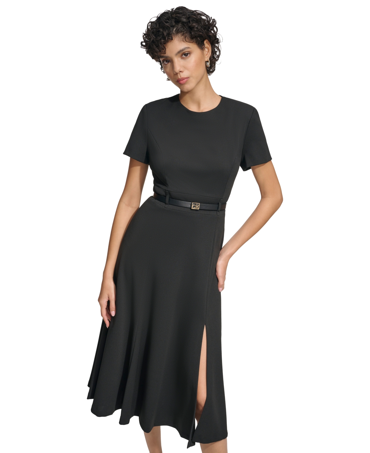 Shop Calvin Klein Women's Belted Fit & Flare Midi Dress In Black