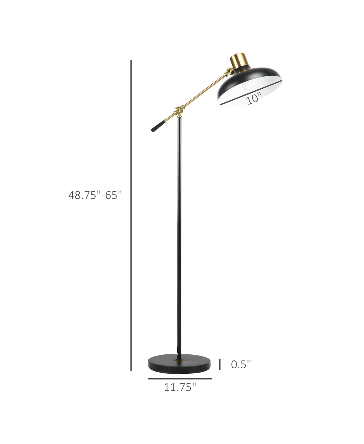 Homcom Industrial Floor Lamps for Living Room, Standing Lamp for Bedroom with Balance Arm, Adjustable Head and Height (Bulb not Included),- Bla