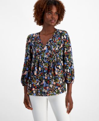 Tommy Hilfiger Women s Floral Print Pintucked Peasant Blouse Macy s