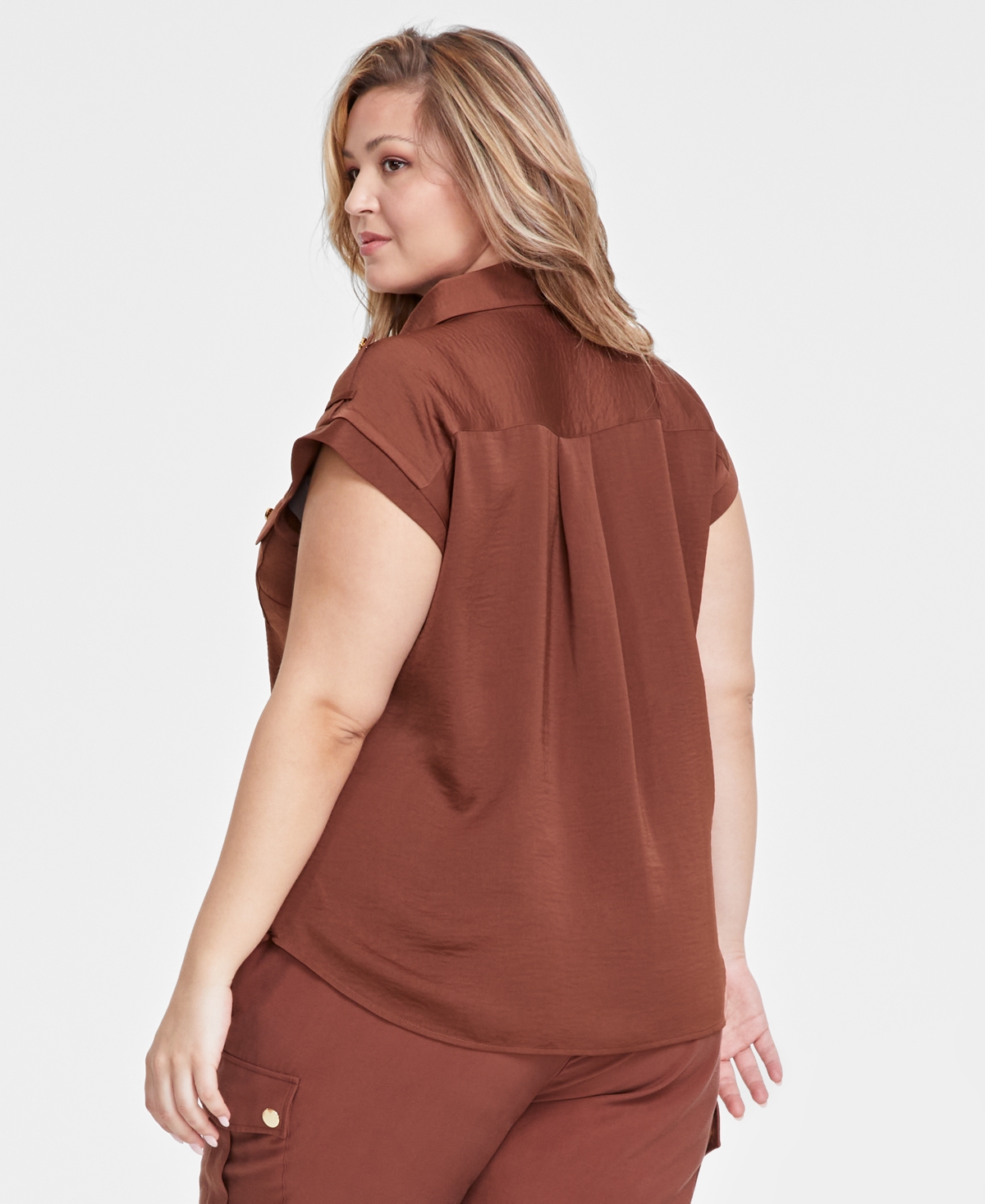 I.n.c. International Concepts Plus Size Button-Down Utility Blouse, Created for Macy's
