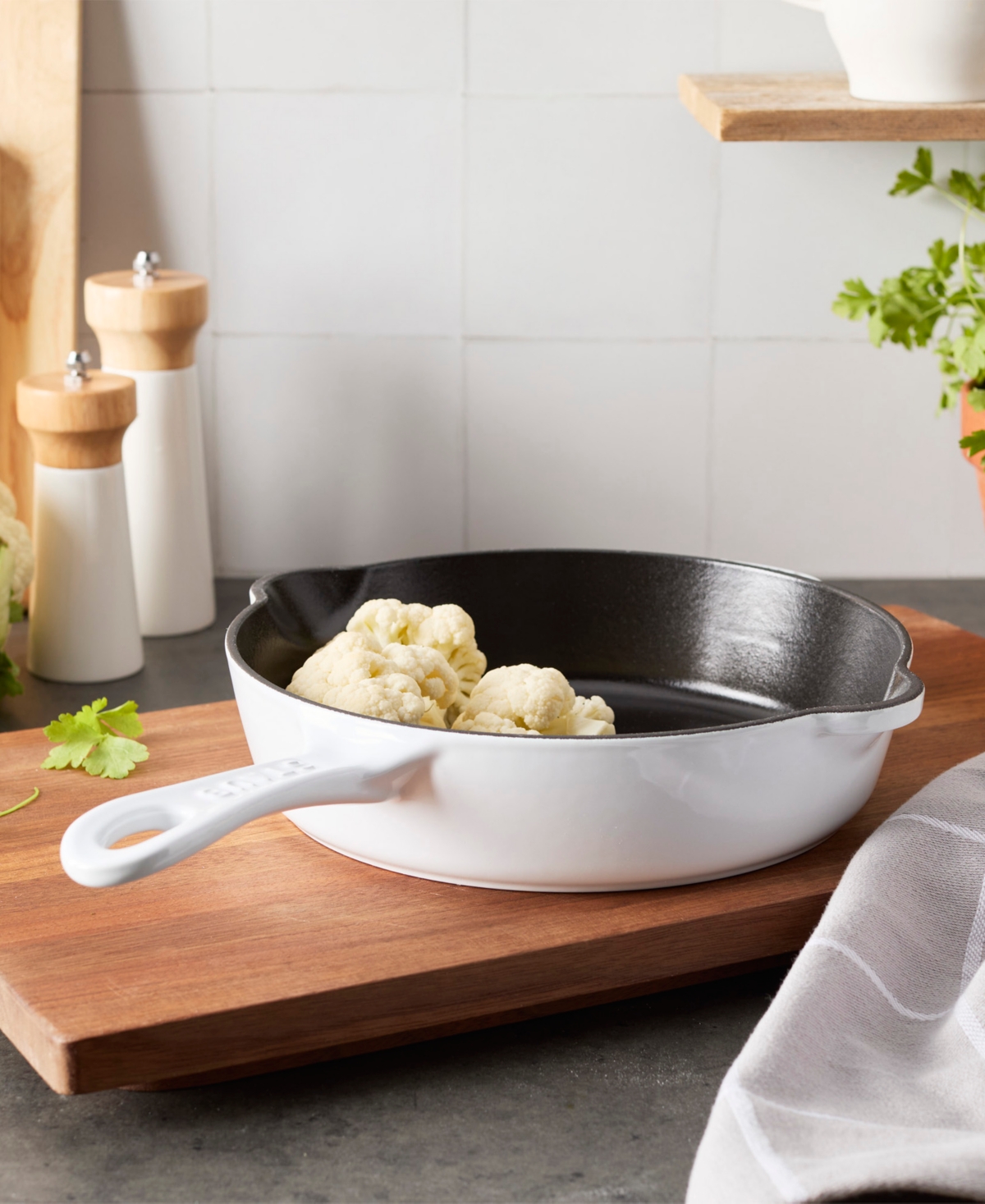 Staub Cast Iron 8.5 Traditional Deep Skillet In White