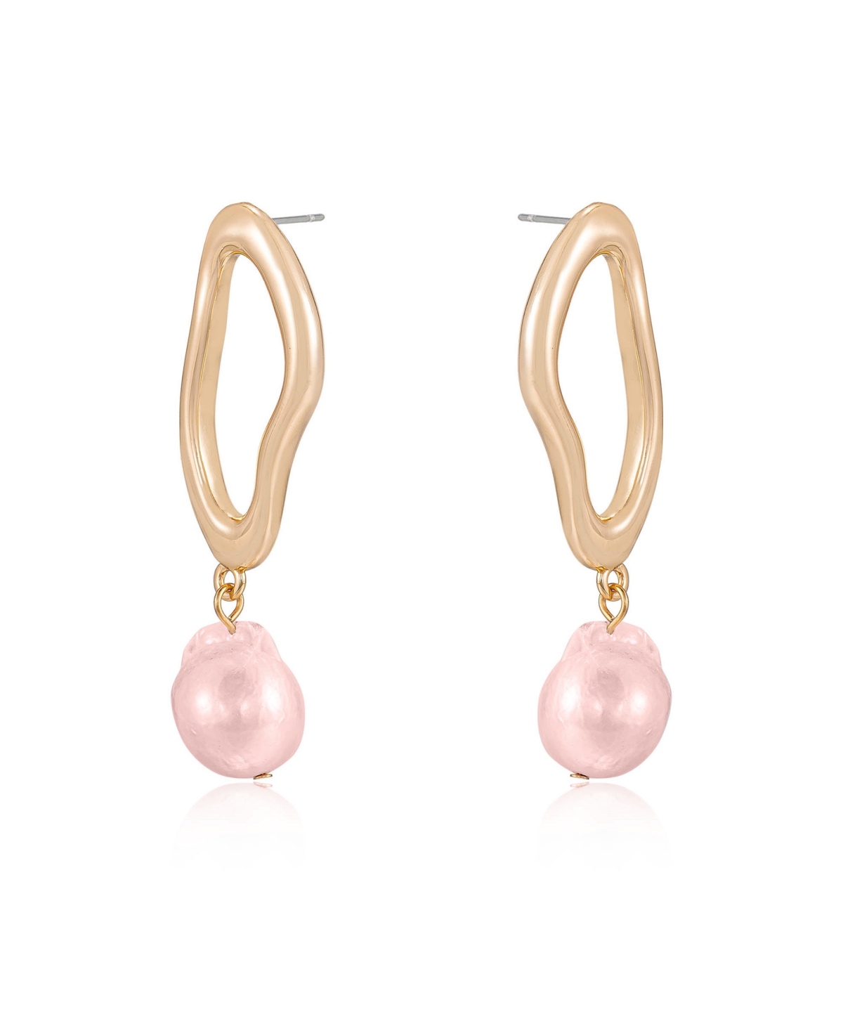 Ettika Open Circle 18k Gold Plated And Pink Pearl Dangle Earrings In Pink