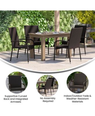 Sala Stacking All-Weather Wicker Wrapped Powder Coated Steel Patio Club Chairs For Indoor And Outdoor Use