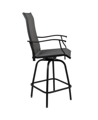Set Of 2 Brett High Back Bar Height Swivel Patio Stools With Powder Coated Metal Frames And Textilene Upholstery