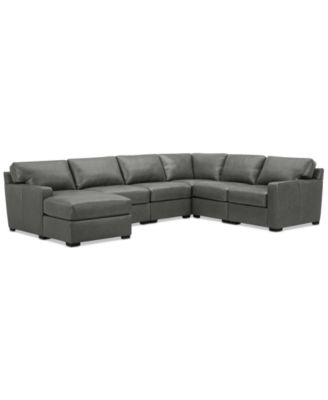 Radley 129" 6-Pc. Leather Square Corner Modular Chaise Sectional