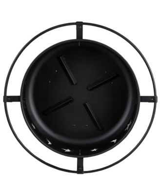 Round Wood Burning Sun & Moon Cutout Outdoor Firepit With Mesh Spark Screen