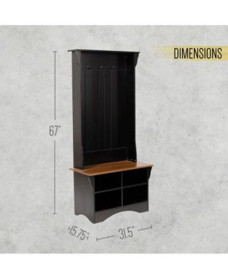 Hall Tree With Divided Storage Bench, 3 Hook Coat Rack, 4 Cubby Bench For Storage