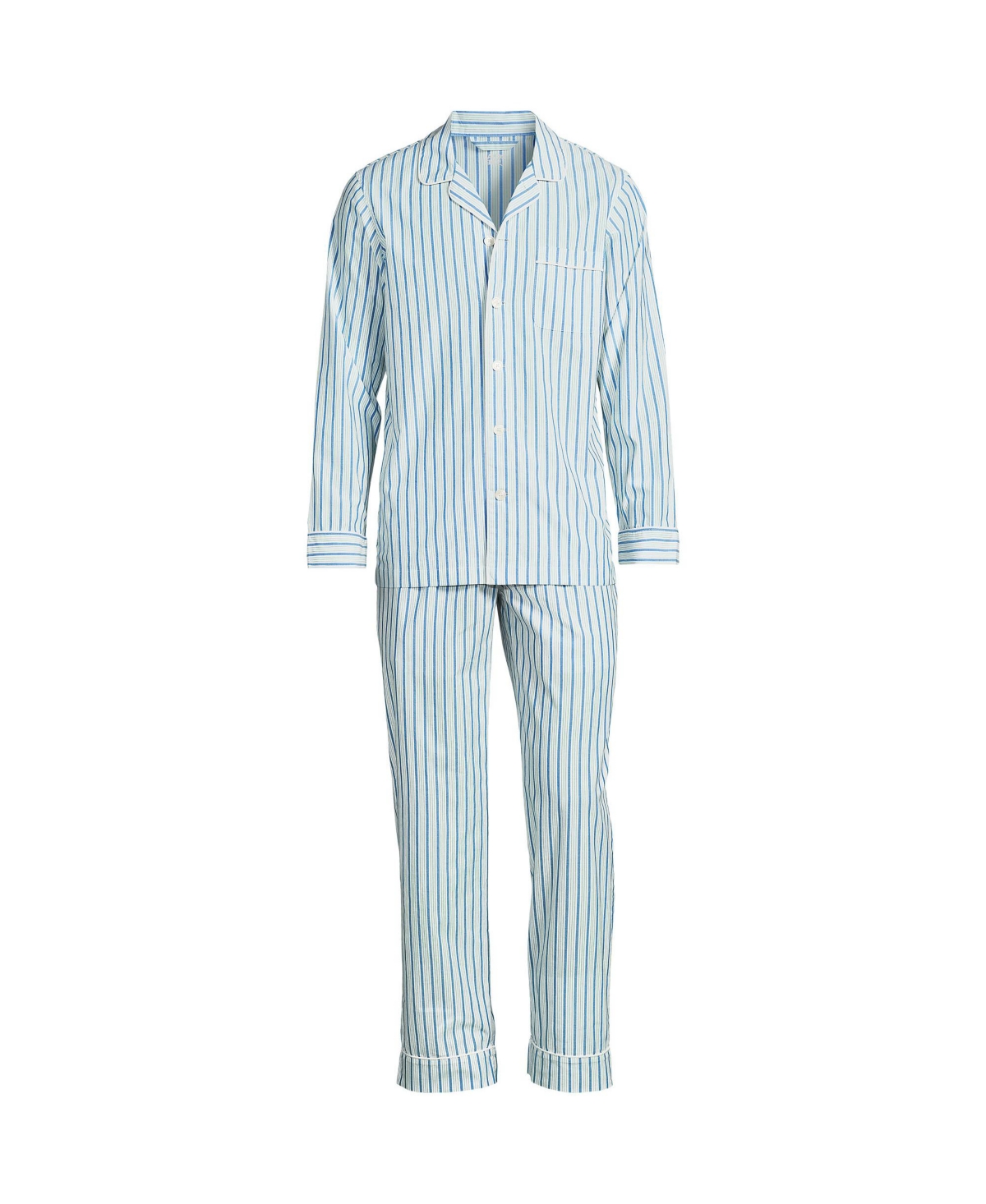 Men's Long Sleeve Essential Pajama Set - Royal cobalt/green stripe