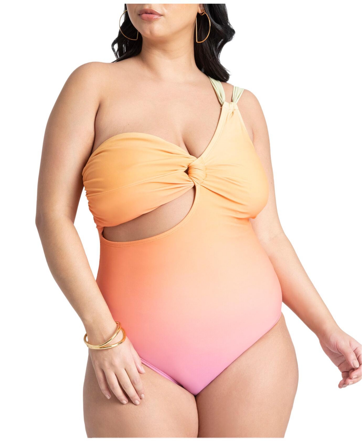 Plus Size One Strap Cutout Detail One Piece - Sunset