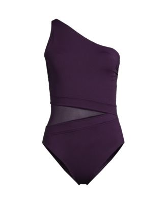 Women's Chlorine Resistant Smoothing Control Mesh High Leg One Shoulder One Piece Swimsuit
