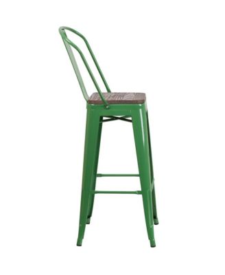 Dothan Metal Dining Stool With Curved Slatted Back And Textured Wood Seat