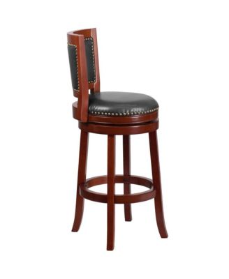 Amara Series Wooden Stool With Open Panel Back With Accent And Seat