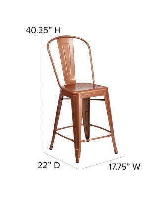 Stella 24" Metal Indoor-Outdoor Counter Stool With Vertical Slat Back And Integrated Footrest
