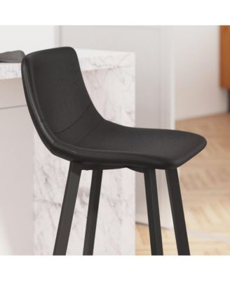 Oretha Set Of 2 Modern Upholstered Stools With Contoured, Low Back Bucket Seats And Iron Frames