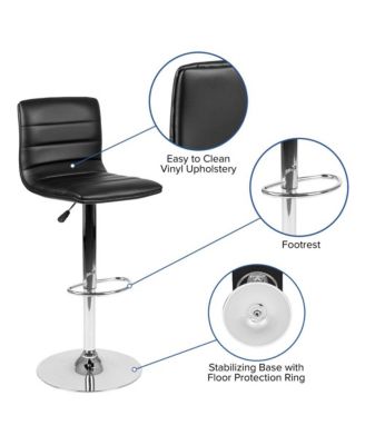 Modern Vinyl Adjustable Height Barstool With Horizontal Stitch Back, Set Of 2