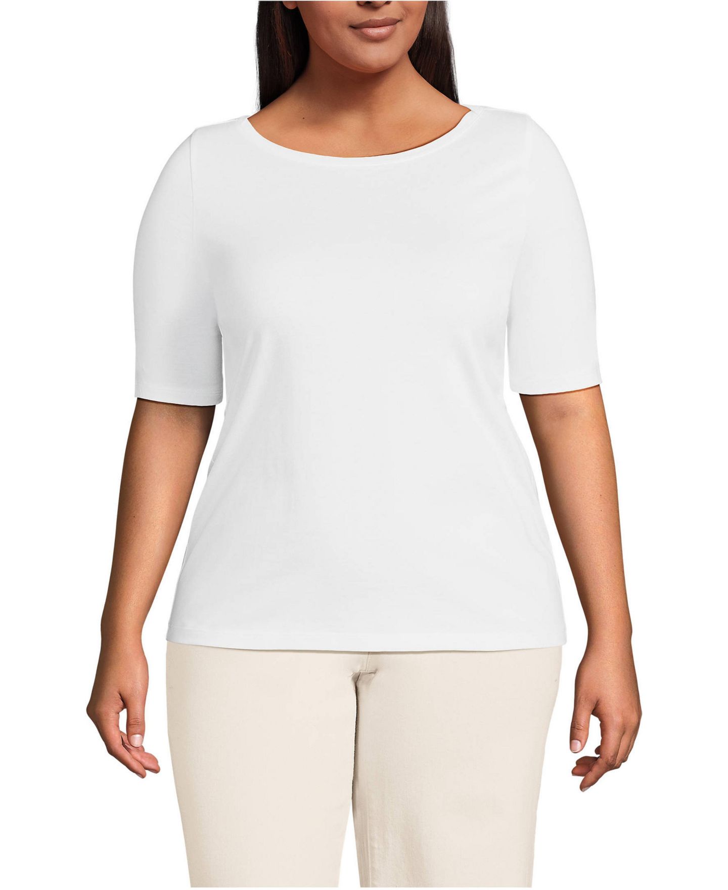Женский топ Lands' End Plus Size Supima Boatneck, цвет: Белый — фото 1