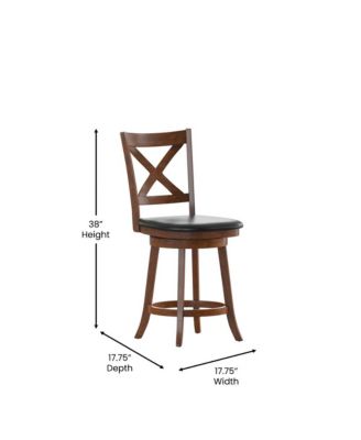 Sora Classic Wooden Crossback Swivel Counter Height Pub Stool With Upholstered Padded Seat And Integrated Footrest