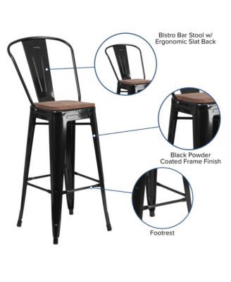 Dothan Metal Dining Stool With Curved Slatted Back And Textured Wood Seat