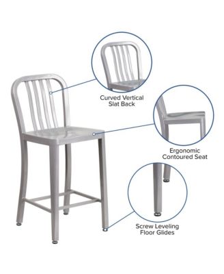 Santorini Galvanized Steel Indoor/Outdoor Counter Bar Stool With Slatted Back And Powder Coated Finish