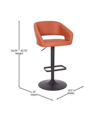 Shae Contemporary Upholstered Adjustable Height Barstool With Rounded, Cutout Mid-Back And Pedestal Base