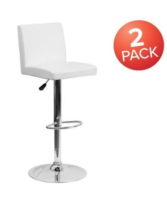 2 Pack Contemporary Vinyl Adjustable Height Barstool With Panel Back And Chrome Base