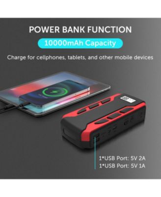 Portable Car Jump Starter: 800A Peak- 10,000mAh 6.0L Gas/3.0L Diesel