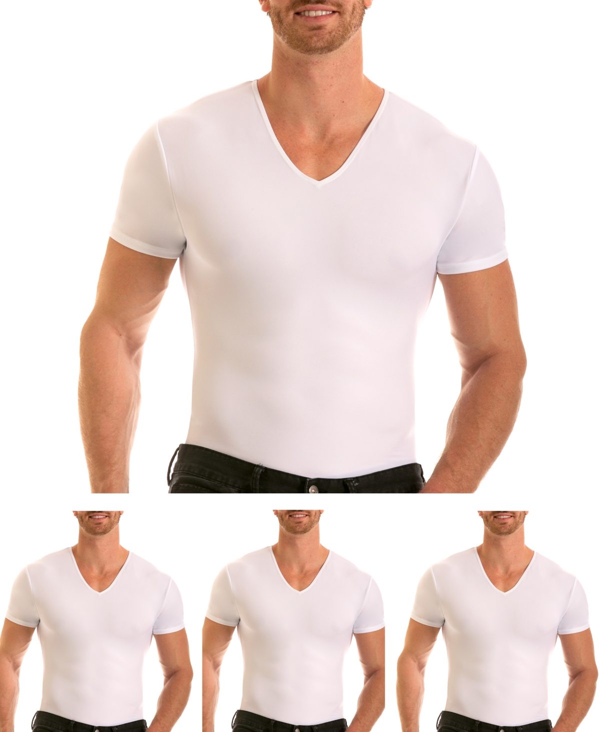 Men's Big & Tall Insta Slim 3 Pack Compression Short Sleeve V-Neck T-Shirts - White