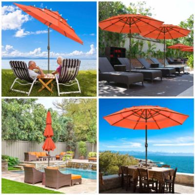 3 Tier Patio Umbrella with Crank Handle Push to Tilt Hotel Pool