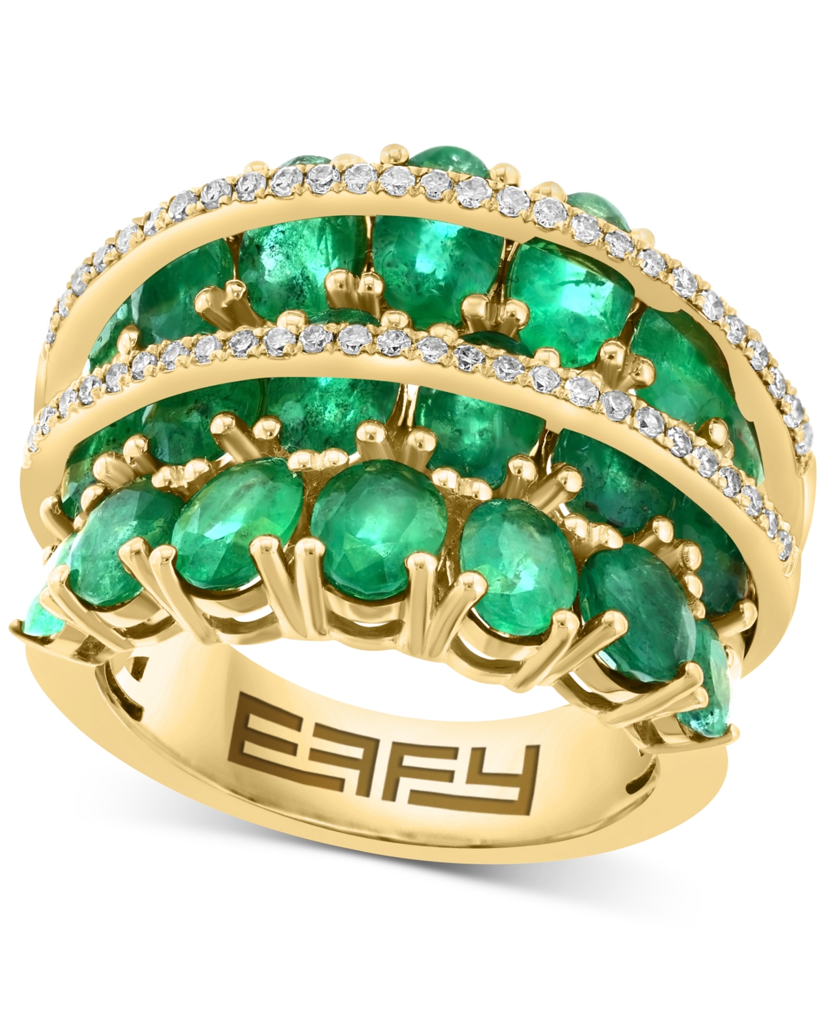 EFFY COLLECTION EFFY EMERALD (6-1/2 CT. T.W.) & DIAMOND (1/4 CT. T.W.) MULTIROW STATEMENT RING IN 14K GOLD 