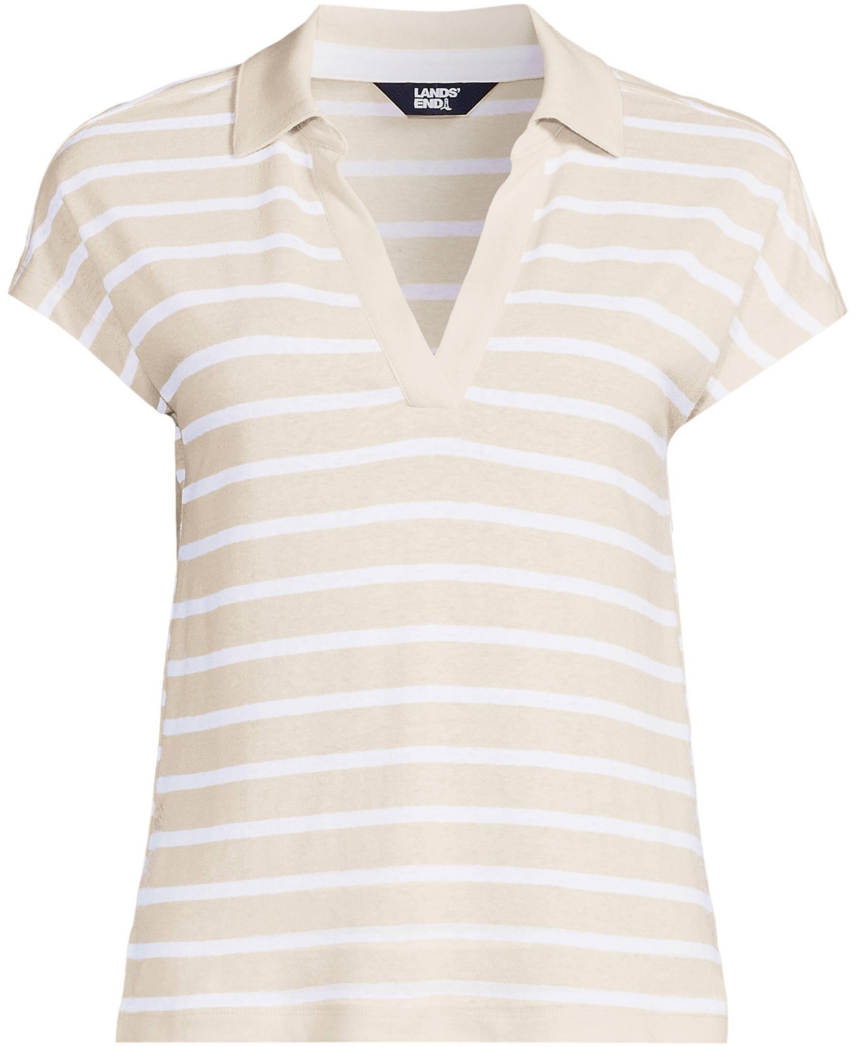 Lands' End Women's Linen Blend Johnny Collar Polo