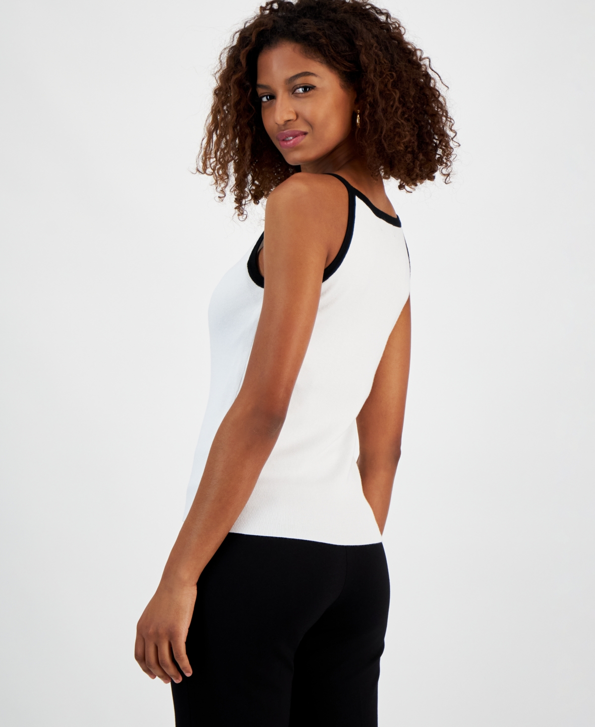 T Tahari Women's Contrast Trim Sleeveless Halter Sweater