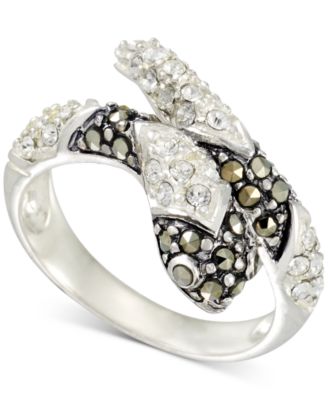 Marcasite 1 3 ct. t.w. Crystal Snake Ring in Sterling Silver Macy s