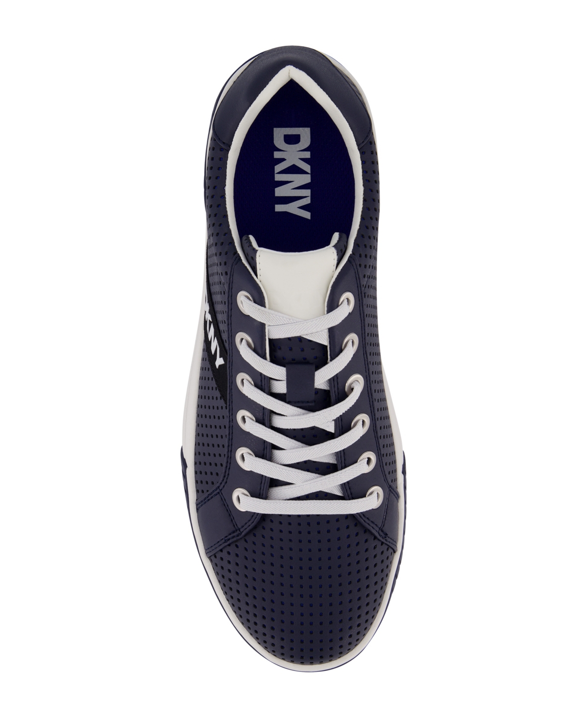 Shop Dkny Men's Perforated Two-tone Branded Sole Racer Toe Sneakers In Black