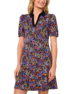 CeCe - Women's Polo-Collared Puff-Sleeve Knit Dress