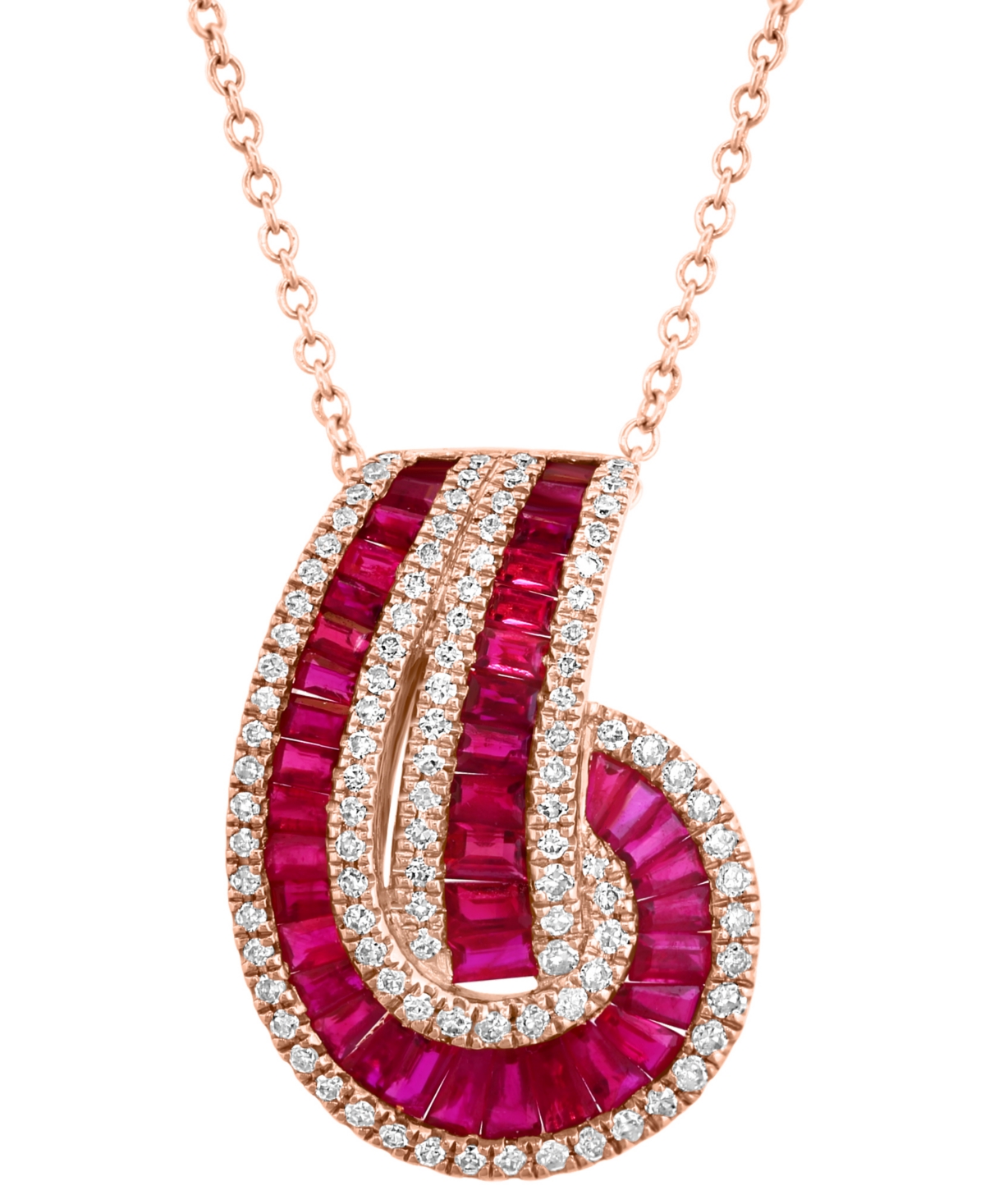 Effy Collection Effy Ruby (2-1/3 Ct. T.w.) & Diamond (3/8 Ct. T.w.) Swirl 18" Pendant Necklace In 14k Rose Gold In Rose Gold