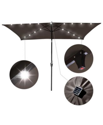 10x6.5FT Brown Rectangle Solar LED Patio Umbrella with Crank Tilt for Outdoor Table, Yard, Deck & Pool Use