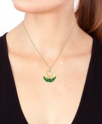 EFFY&reg; Emerald (1-7/8ct. t.w.) & Diamond (1/6 ct. t.w.) Cluster Polished Circle 18" Pendant Necklace in 14k Gold