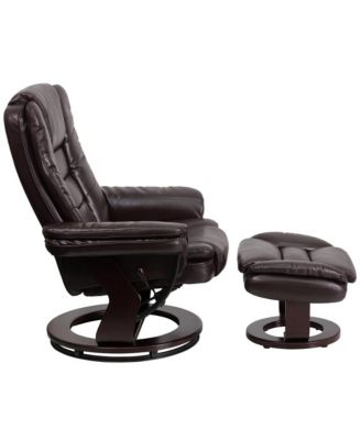 Multi-Position Recliner Ottoman Set Eucalyptus Wood Stitched Upholstery Swivel Base