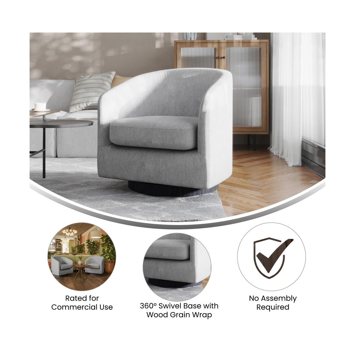 Caro Upholstered Club Style Barrel Chair With Sloped Armrests And 360 Degree Swivel Base In A Vinyl Wrap