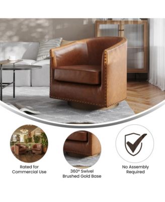 Ada Upholstered Club Style Barrel Chair With Nail Trim, Sloped Arms, And 360 Degree Swivel Base In A Vinyl Wrap