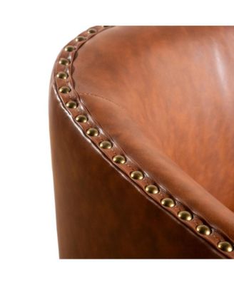 Ada Upholstered Club Style Barrel Chair With Nail Trim, Sloped Arms, And 360 Degree Swivel Base In A Vinyl Wrap