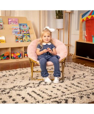 Io Kid'S Folding Saucer Chair With Cozy Faux Fur Upholstery And Metal Frame For Playroom, Bedrooms, Nursery And More