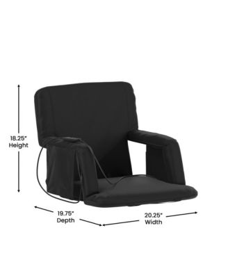 heated reclining with armrests, padded polyester, portable stadium chair with dual pockets and backpack straps.